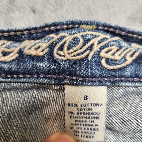 Old Navy Jeans Womens 8 Blue Flare Low Rise Distressed Stretch Paint Splatter - Picture 3 of 12